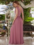 Classic Round Neck V Back Lace Bodice Bridesmaid Dress – Purple Orchid