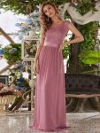 Classic Round Neck V Back Lace Bodice Bridesmaid Dress – Purple Orchid