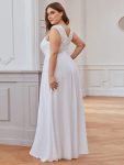 Classic Round Neck V Back Lace Bodice Bridesmaid Dress – White