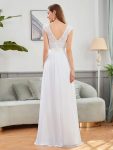 Classic Round Neck V Back Lace Bodice Bridesmaid Dress – White