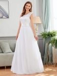 Classic Round Neck V Back Lace Bodice Bridesmaid Dress – White