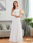 Classic Round Neck V Back Lace Bodice Bridesmaid Dress – White