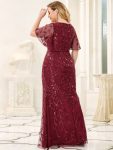 Gorgeous V Neck Leaf-Sequined Fishtail Party Dress – Burgundy