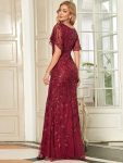 Gorgeous V Neck Leaf-Sequined Fishtail Party Dress – Burgundy