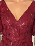 Gorgeous V Neck Leaf-Sequined Fishtail Party Dress – Burgundy