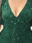 Fashion Plus Size V Neck Mermaid Sequin & Tulle Evening Dress – Dark Green