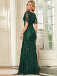 Gorgeous V Neck Leaf-Sequined Fishtail Party Dress – Dark Green