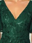 Gorgeous V Neck Leaf-Sequined Fishtail Party Dress – Dark Green