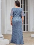 Fashion Plus Size V Neck Mermaid Sequin & Tulle Evening Dress – Dusty Navy