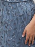 Fashion Plus Size V Neck Mermaid Sequin & Tulle Evening Dress – Dusty Navy