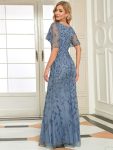 Gorgeous V Neck Leaf-Sequined Fishtail Party Dress – Dusty Navy