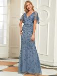 Gorgeous V Neck Leaf-Sequined Fishtail Party Dress – Dusty Navy