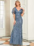 Gorgeous V Neck Leaf-Sequined Fishtail Party Dress – Dusty Navy