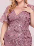 Fashion Plus Size V Neck Mermaid Sequin & Tulle Evening Dress – Purple Orchid