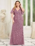 Fashion Plus Size V Neck Mermaid Sequin & Tulle Evening Dress – Purple Orchid