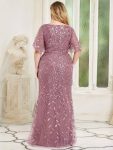 Fashion Plus Size V Neck Mermaid Sequin & Tulle Evening Dress – Purple Orchid