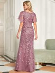 Gorgeous V Neck Leaf-Sequined Fishtail Party Dress – Purple Orchid