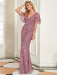 Gorgeous V Neck Leaf-Sequined Fishtail Party Dress – Purple Orchid