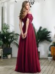 Cold Shoulder Sequin Bodice Long Tulle Bridesmaid Dress – Burgundy