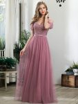 Cold Shoulder Sequin Bodice Long Tulle Bridesmaid Dress – Purple Orchid