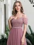 Cold Shoulder Sequin Bodice Long Tulle Bridesmaid Dress – Purple Orchid