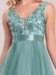 Fashion High-Low Deep V Neck Tulle Prom Dresses with Sequin Appliques – Dusty Blue