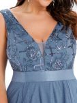 Fashion High-Low Deep V Neck Tulle Prom Dresses with Sequin Appliques – Dusty Navy