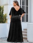 Elegant Double V Neck Velvet Party Dress with Sleeves – Black