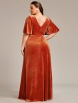 Elegant Double V Neck Velvet Party Dress with Sleeves – Burnt Orange