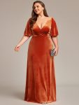 Elegant Double V Neck Velvet Party Dress with Sleeves – Burnt Orange