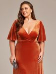 Elegant Double V Neck Velvet Party Dress with Sleeves – Burnt Orange