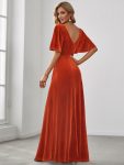 Elegant Double V Neck Velvet Party Dress with Sleeves – Burnt Orange