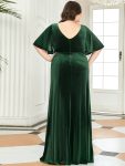 Elegant Double V Neck Velvet Party Dress with Sleeves – Dark Green