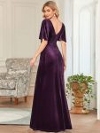 Elegant Double V Neck Velvet Party Dress with Sleeves – Dark Purple