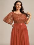 Women’s A-Line Short Sleeve Embroidery Floor Length Evening Dresses – Burnt Orange