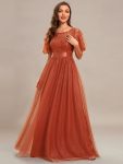 Women’s A-Line Short Sleeve Embroidery Floor Length Evening Dresses – Burnt Orange