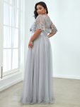 Women’s A-Line Short Sleeve Embroidery Floor Length Evening Dresses – Grey