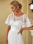 Women’s A-Line Short Sleeve Embroidery Floor Length Evening Dresses – White