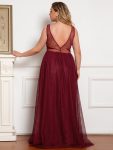 Women’s A-Line V-Neck Floral Lace Appliques Bridesmaid Dress – Burgundy