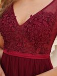 Women’s A-Line V-Neck Floral Lace Appliques Bridesmaid Dress – Burgundy