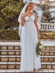 Women’s A-Line V-Neck Floral Lace Appliques Bridesmaid Dress – Cream