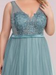 Women’s A-Line V-Neck Floral Lace Appliques Bridesmaid Dress – Dusty Blue