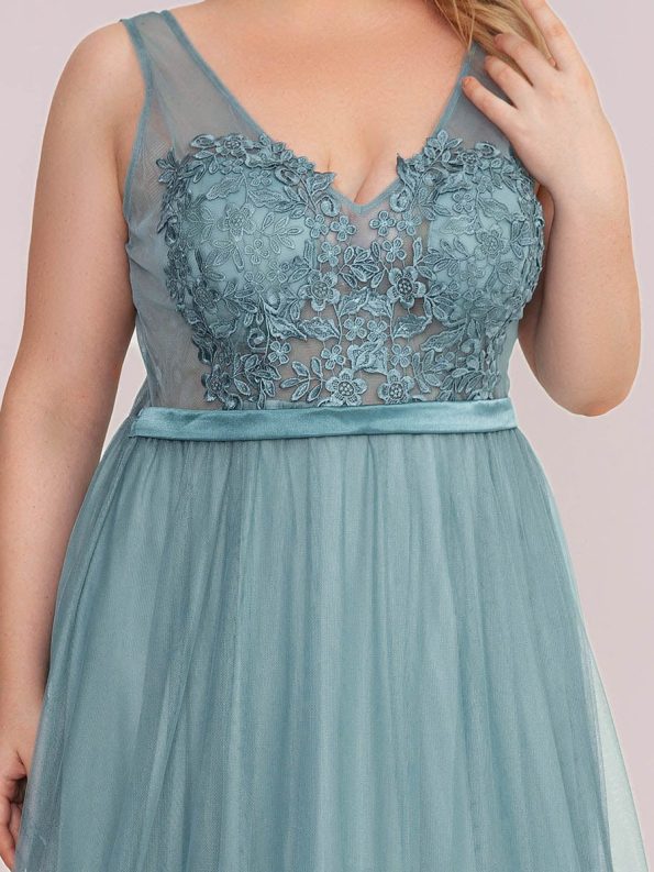 Women's A-Line V-Neck Floral Lace Appliques Bridesmaid Dress - Dusty Blue