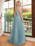 Women’s A-Line V-Neck Floral Lace Appliques Bridesmaid Dress – Dusty Blue