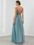 Women’s A-Line V-Neck Floral Lace Appliques Bridesmaid Dress – Dusty Blue