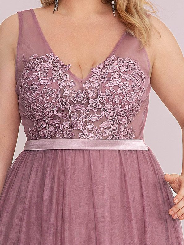 Women's A-Line V-Neck Floral Lace Appliques Bridesmaid Dress - Purple Orchid