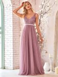 Women's A-Line V-Neck Floral Lace Appliques Bridesmaid Dress - Purple Orchid