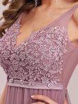 Women’s A-Line V-Neck Floral Lace Appliques Bridesmaid Dress – Purple Orchid