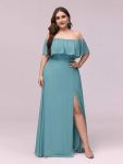 Women’s Off Shoulder Ruffle Thigh Slit Bridesmaid Dresses – Dusty Blue