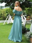 Women’s Off Shoulder Ruffle Thigh Slit Bridesmaid Dresses – Dusty Blue